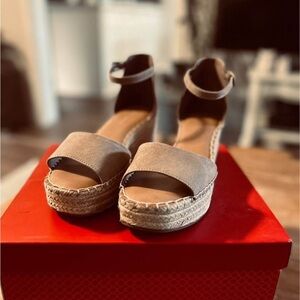 Kelly & Katie Tan Espadrilles with Wedge Heel and Ankle Strap